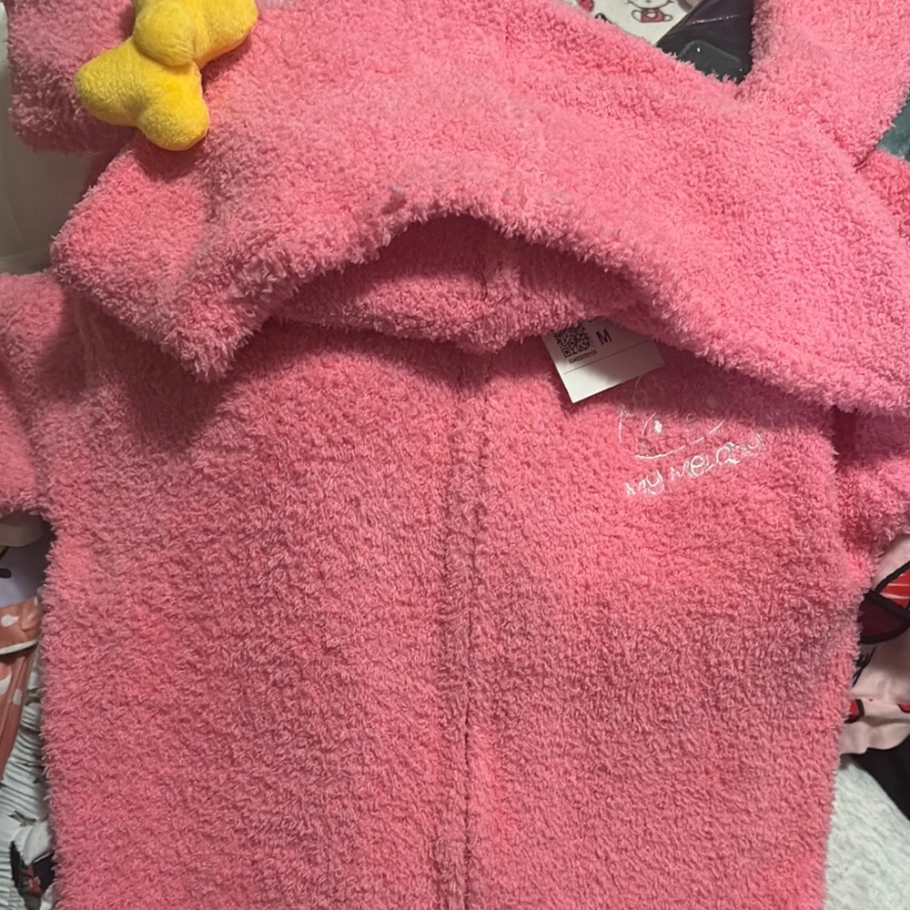Pink Fuzzy Hooded Jacket with Yellow Accent